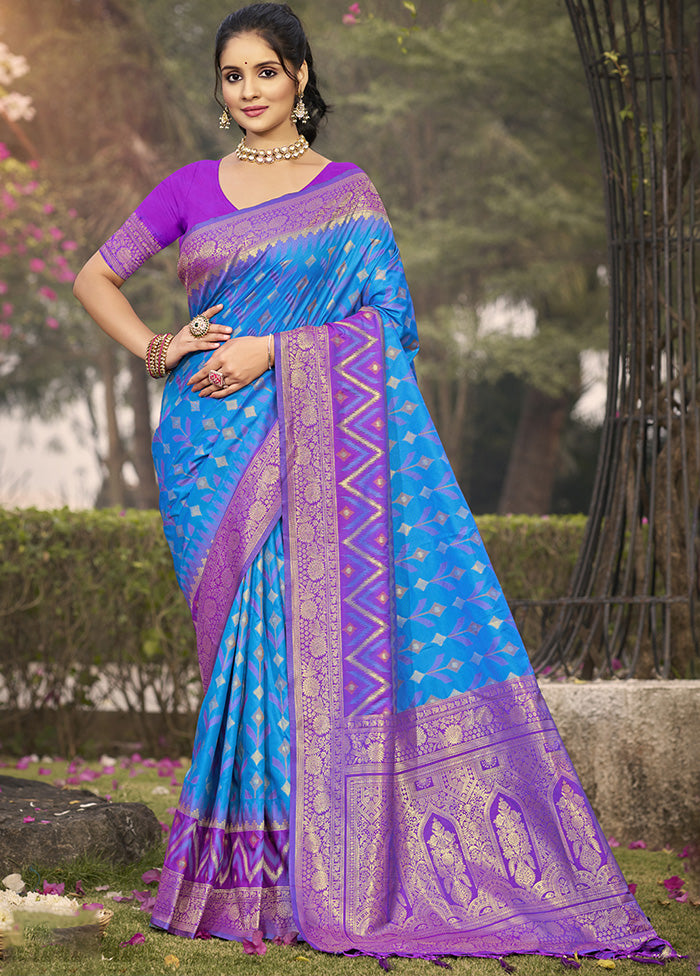 Blue Spun Silk Saree With Blouse Piece