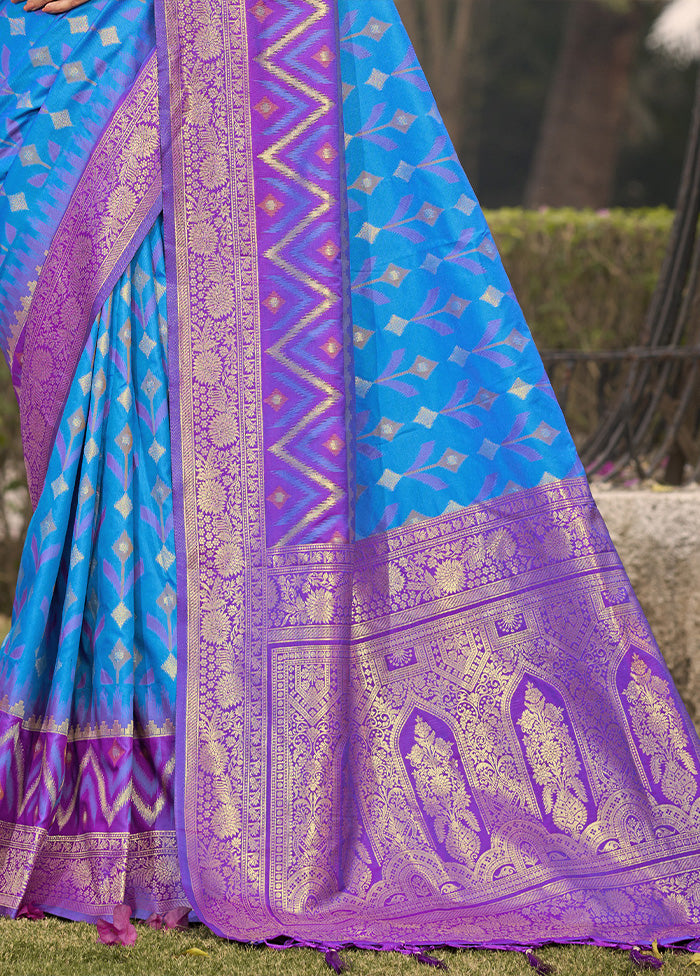 Blue Spun Silk Saree With Blouse Piece