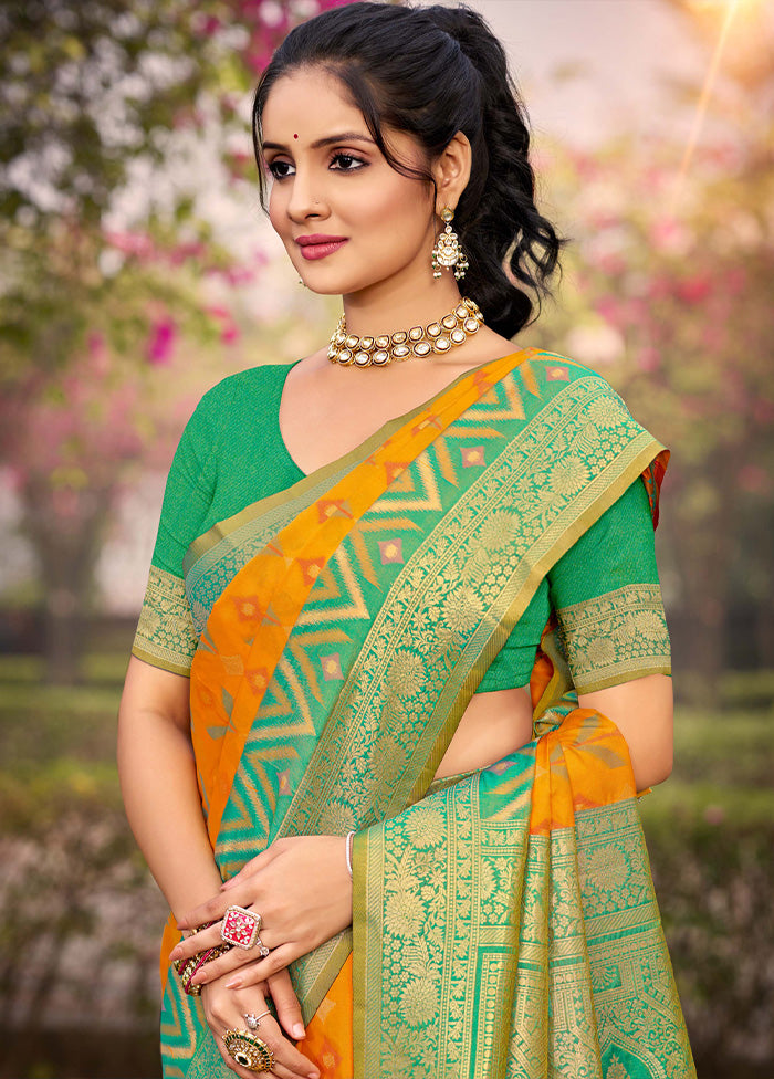 Yellow Spun Silk Saree With Blouse Piece