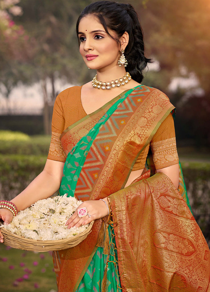 Sea Green Spun Silk Saree With Blouse Piece