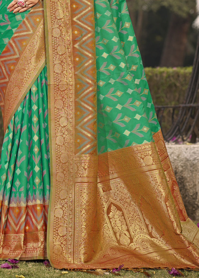 Sea Green Spun Silk Saree With Blouse Piece