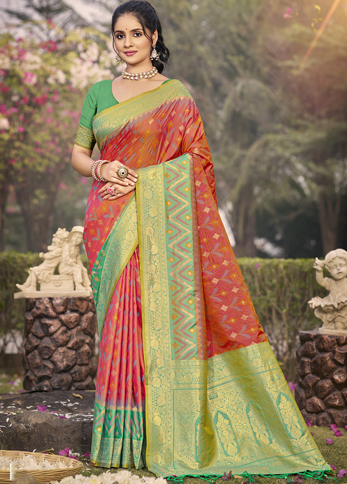 Peach Spun Silk Saree With Blouse Piece