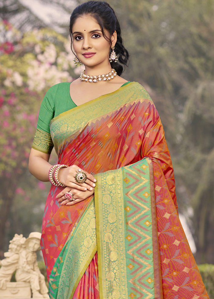 Peach Spun Silk Saree With Blouse Piece