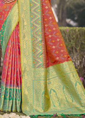 Peach Spun Silk Saree With Blouse Piece