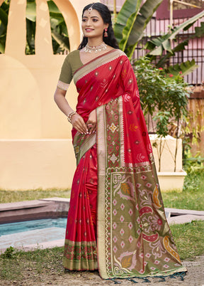 Red Spun Silk Saree With Blouse Piece