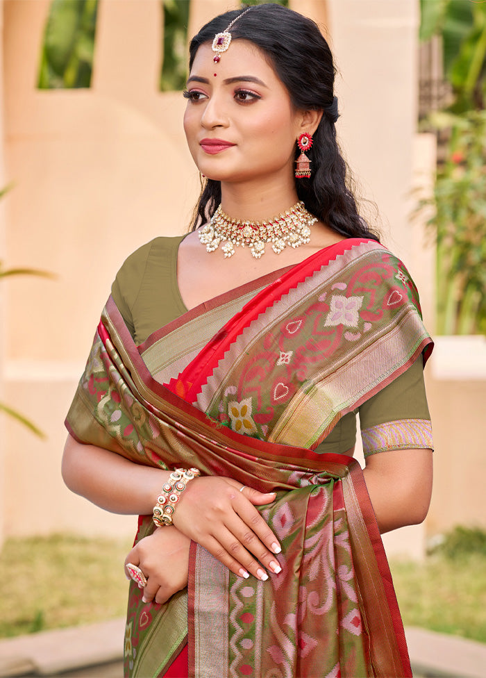 Red Spun Silk Saree With Blouse Piece