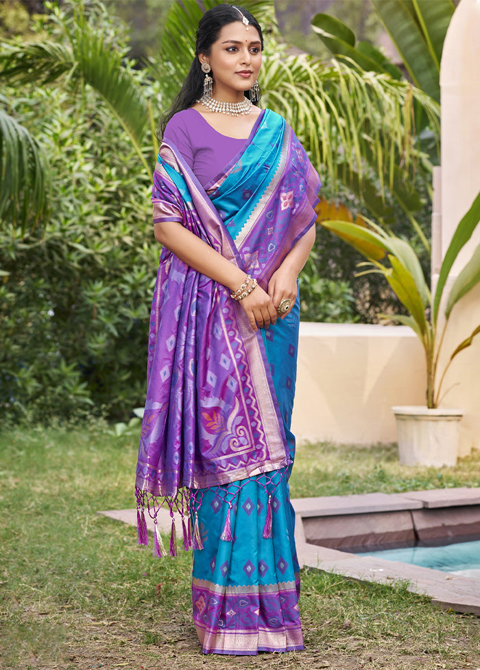 Sky Blue Spun Silk Saree With Blouse Piece