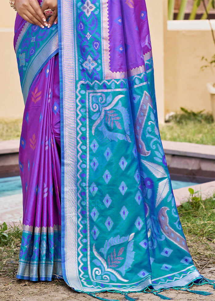 Violet Spun Silk Saree With Blouse Piece