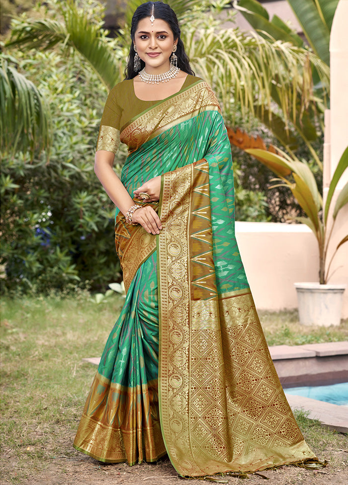 Rama Green Spun Silk Saree With Blouse Piece