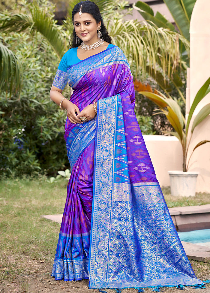 Violet Spun Silk Saree With Blouse Piece