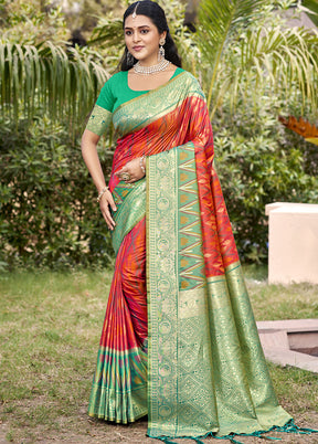 Peach Spun Silk Saree With Blouse Piece