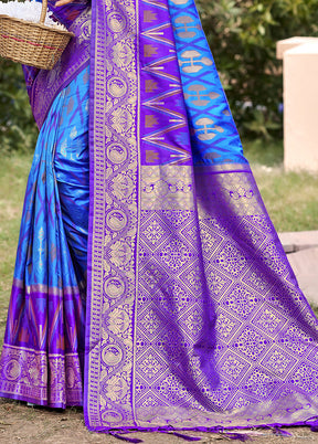 Sky Blue Spun Silk Saree With Blouse Piece