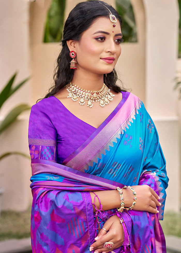 Blue Spun Silk Saree With Blouse Piece