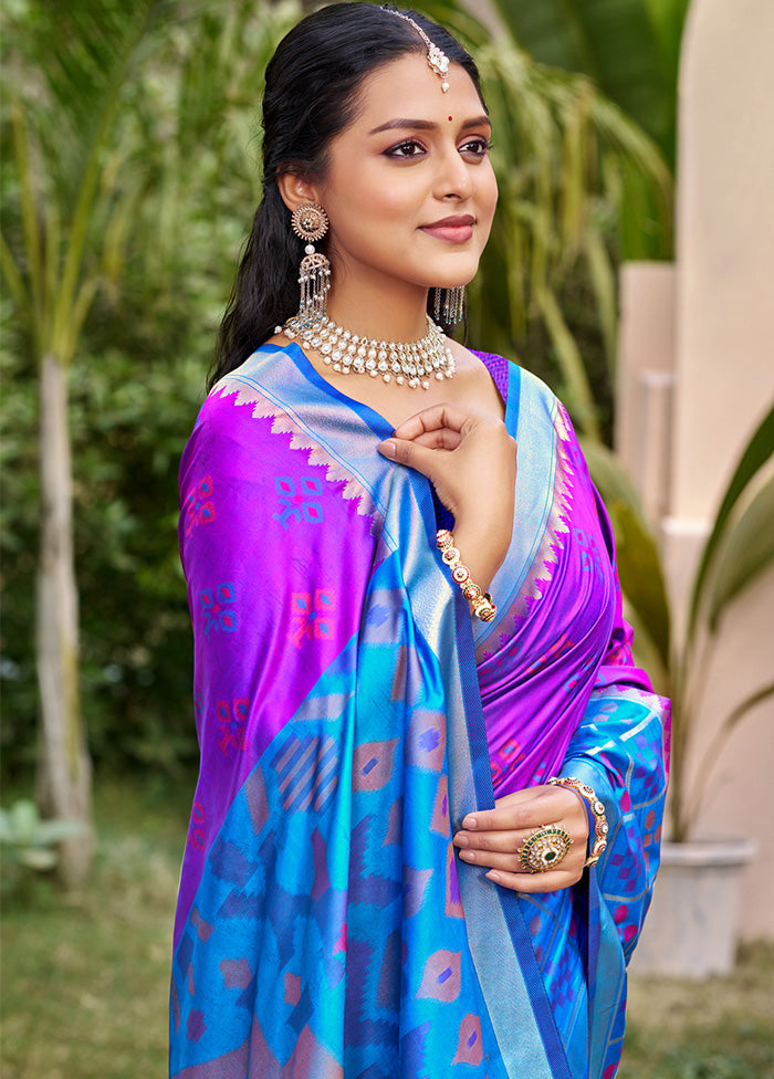 Violet Spun Silk Saree With Blouse Piece