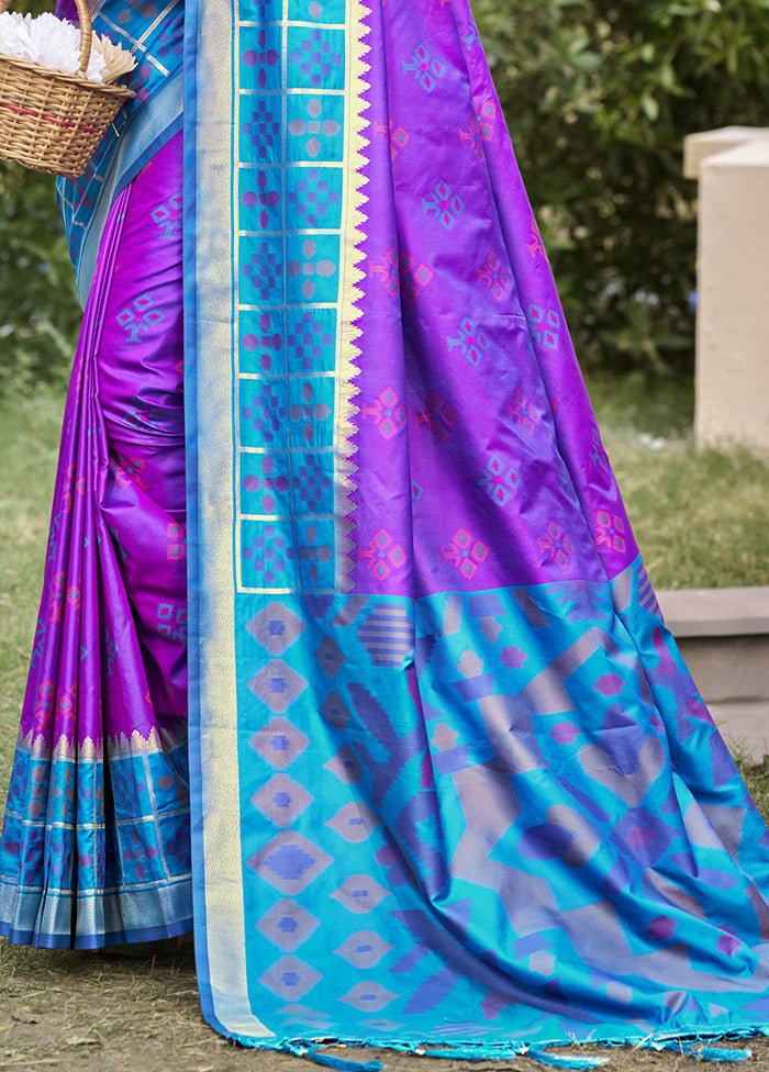 Violet Spun Silk Saree With Blouse Piece