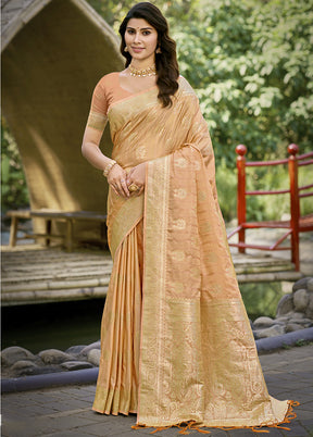 Cream Spun Silk Saree With Blouse Piece