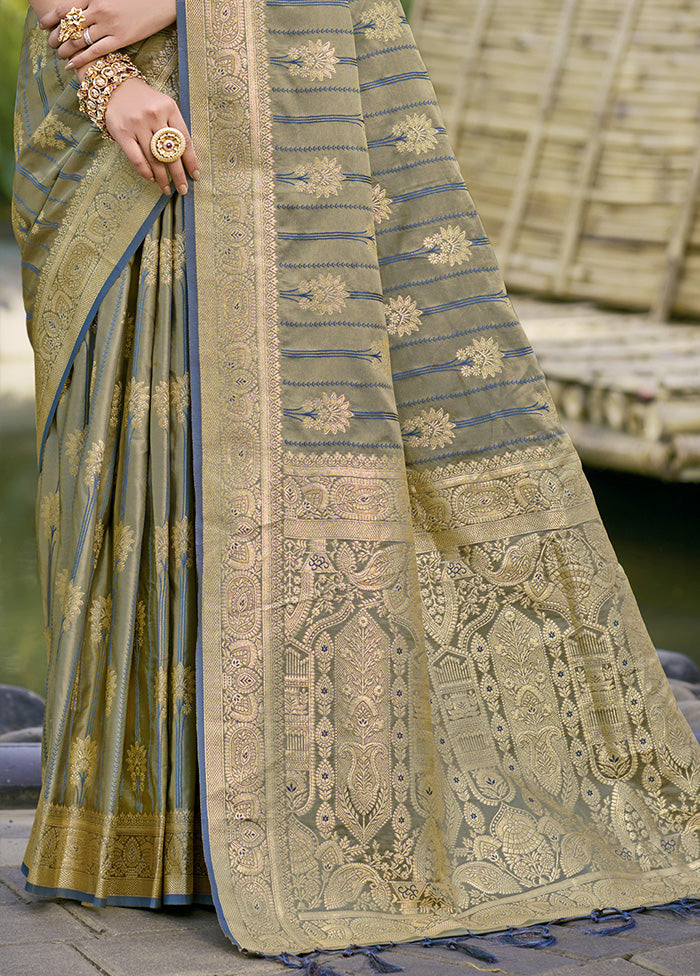 Grey Spun Silk Saree With Blouse Piece