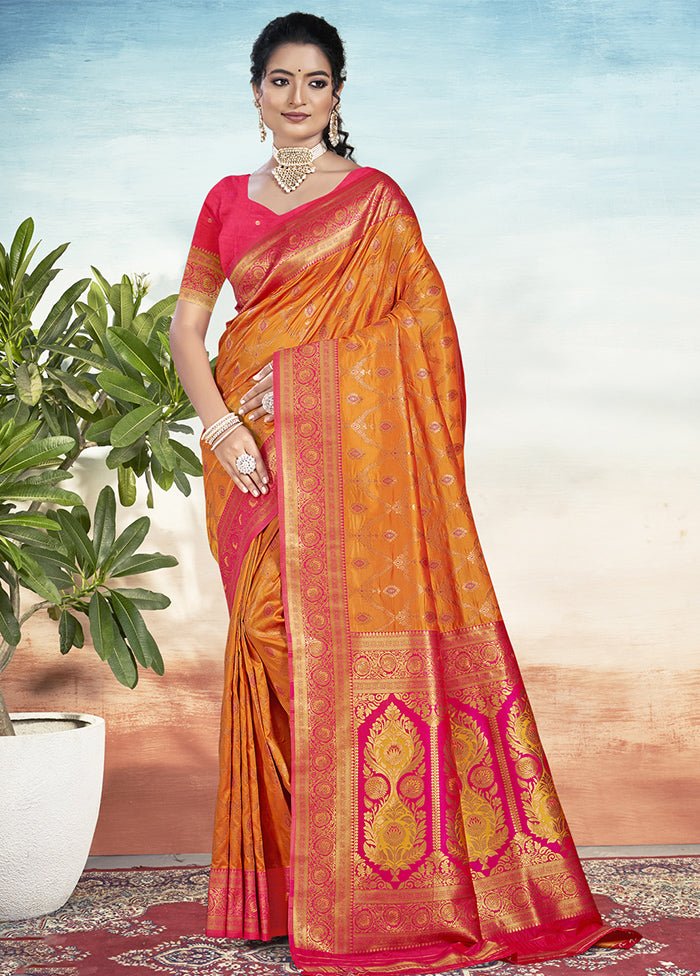 Orange Dupion Silk Saree With Blouse Piece