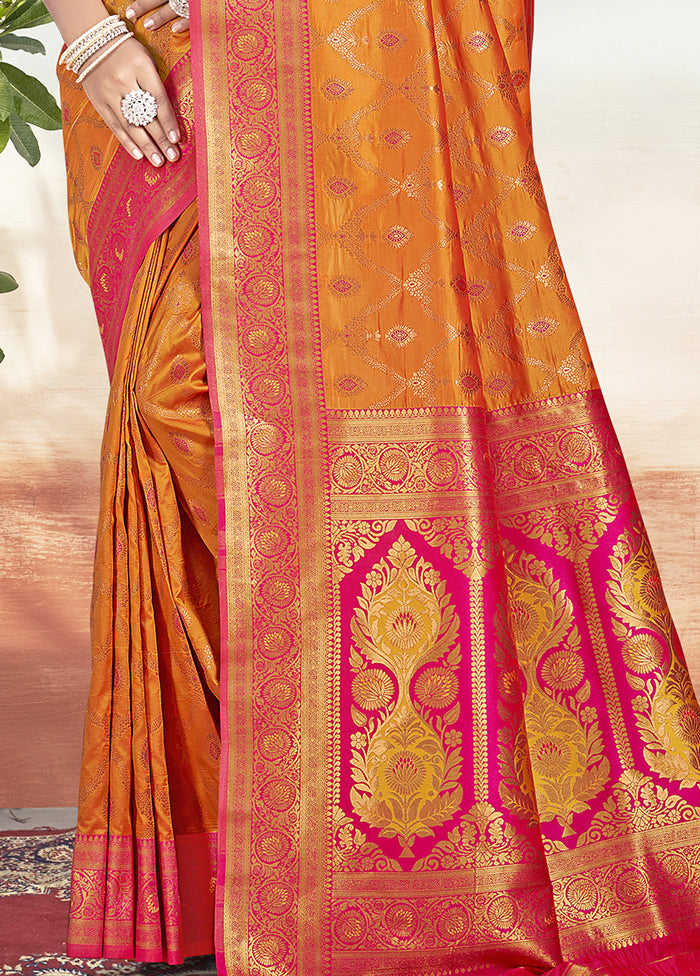 Orange Dupion Silk Saree With Blouse Piece