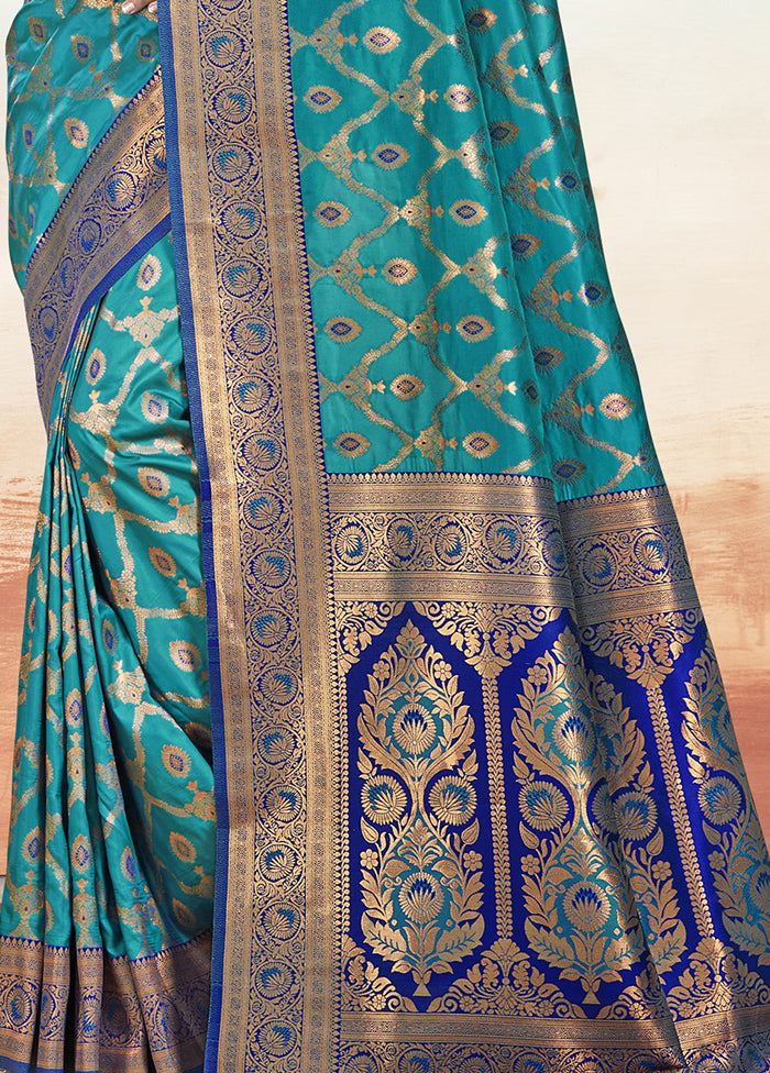 Sky Blue Dupion Silk Saree With Blouse Piece