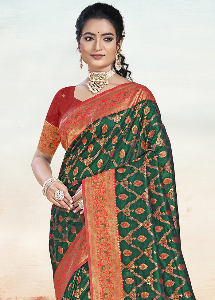 Bottle Green Dupion Silk Saree With Blouse Piece