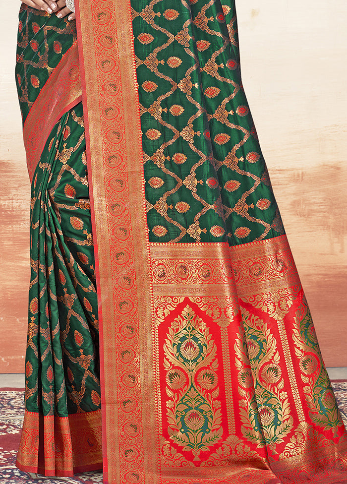 Bottle Green Dupion Silk Saree With Blouse Piece