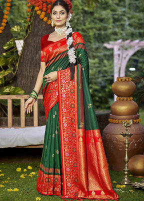 Green Dupion Silk Saree With Blouse Piece