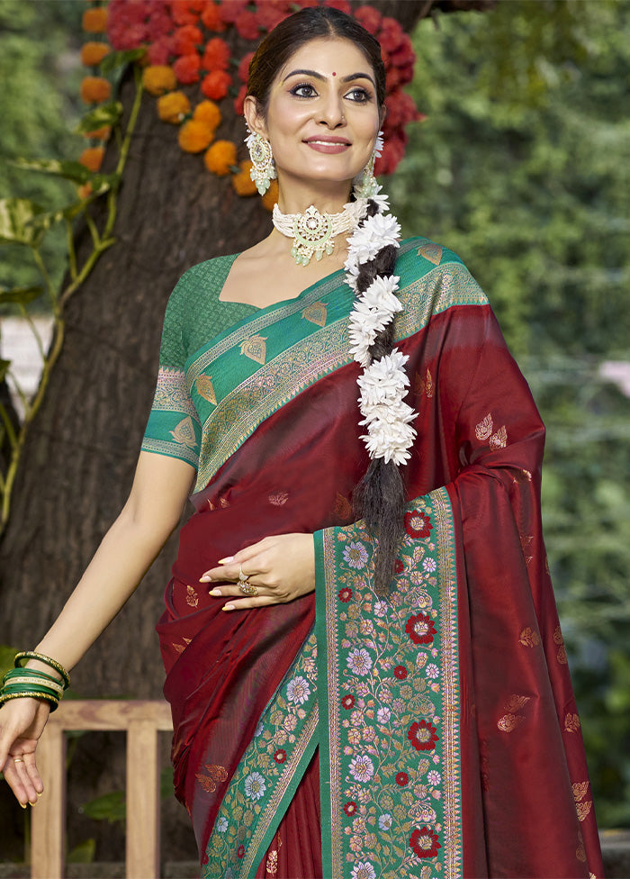 Maroon Dupion Silk Saree With Blouse Piece