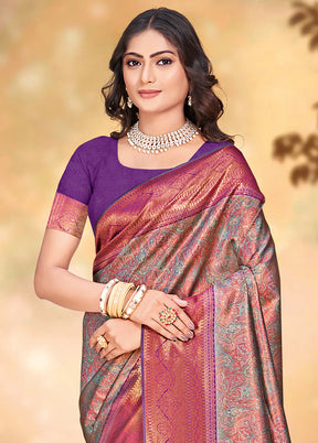 Multicolor Dupion Silk Saree With Blouse Piece