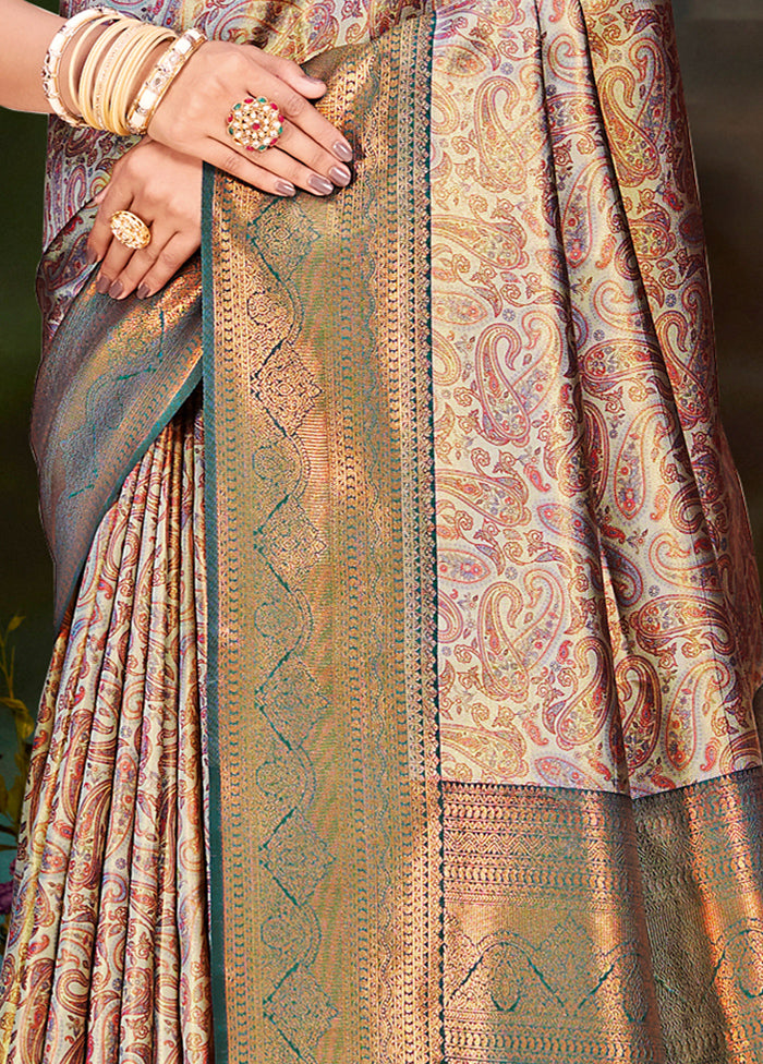 Multicolor Dupion Silk Saree With Blouse Piece