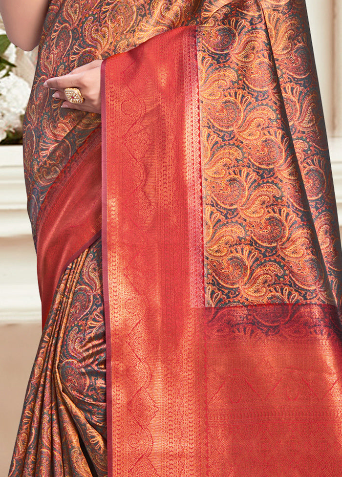 Multicolor Dupion Silk Saree With Blouse Piece