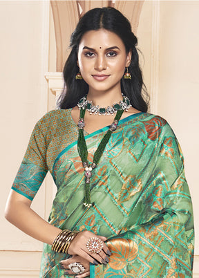 Multicolor Organza Saree With Blouse Piece