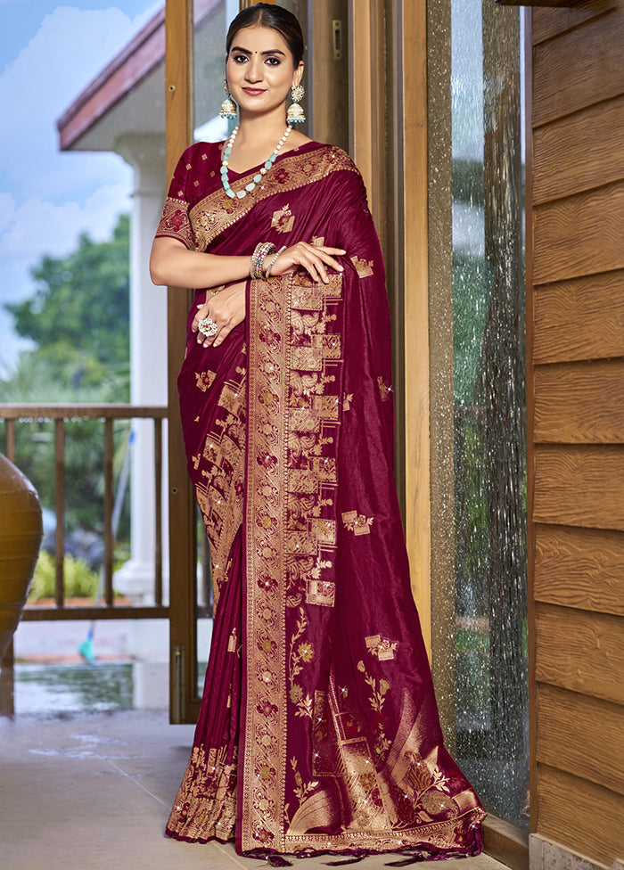 Magenta Dupion Silk Saree With Blouse Piece