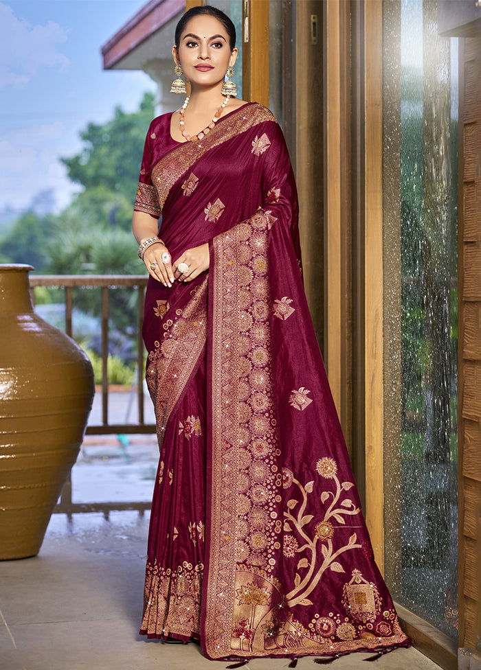 Magenta Dupion Silk Saree With Blouse Piece