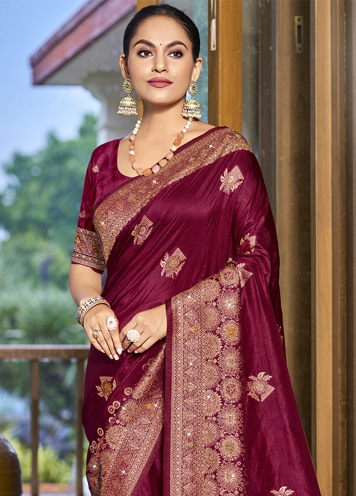 Magenta Dupion Silk Saree With Blouse Piece