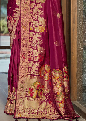 Magenta Dupion Silk Saree With Blouse Piece