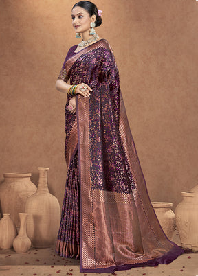 Purple Spun Silk Saree With Blouse Piece