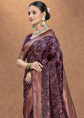 Purple Spun Silk Saree With Blouse Piece