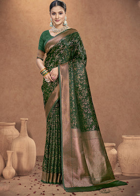 Green Spun Silk Saree With Blouse Piece