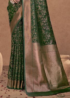 Green Spun Silk Saree With Blouse Piece