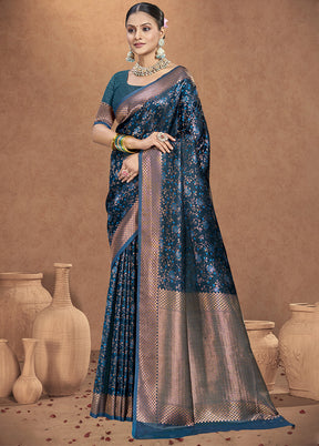 Blue Spun Silk Saree With Blouse Piece