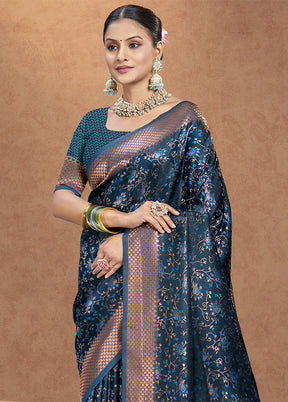 Blue Spun Silk Saree With Blouse Piece