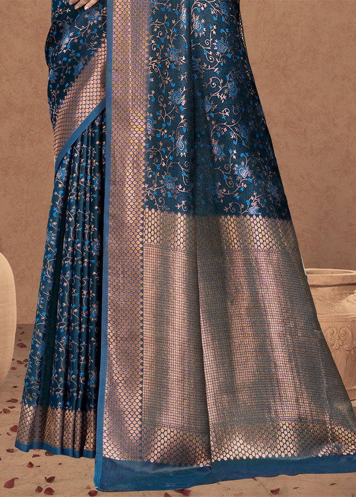 Blue Spun Silk Saree With Blouse Piece