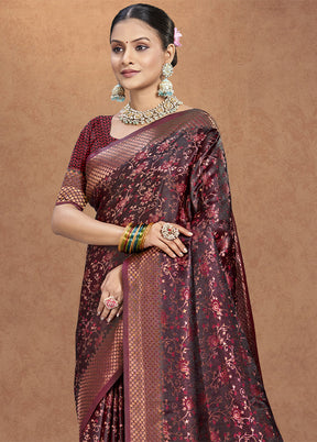 Maroon Spun Silk Saree With Blouse Piece