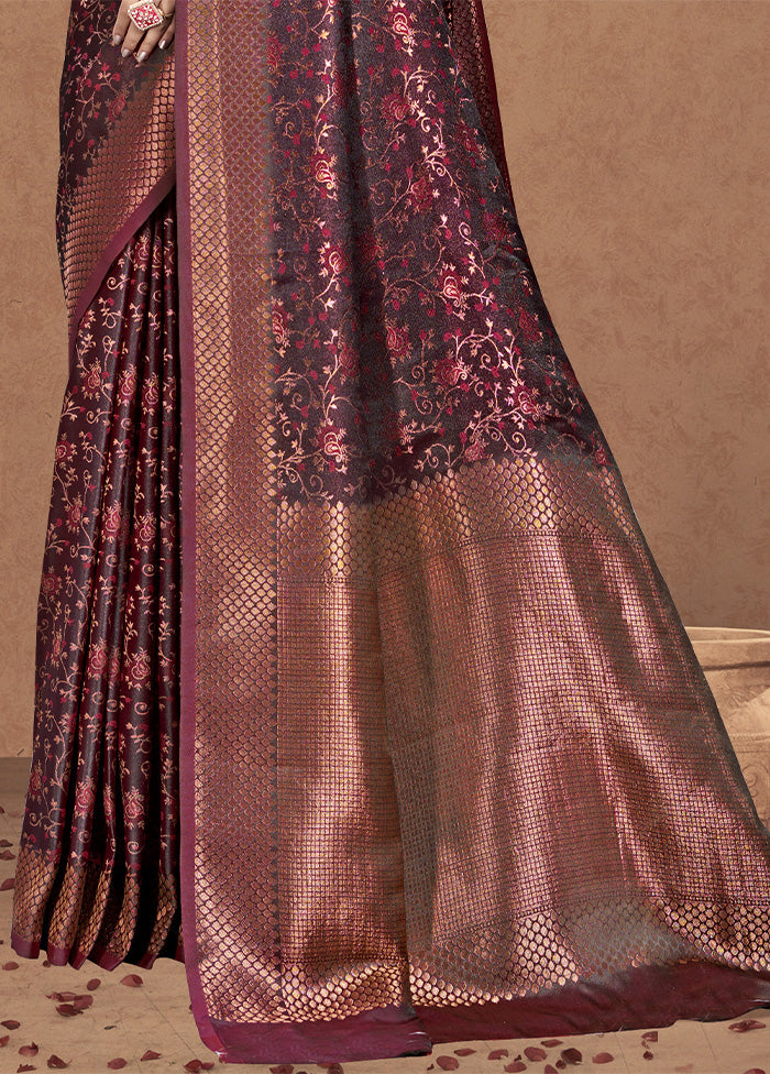 Maroon Spun Silk Saree With Blouse Piece