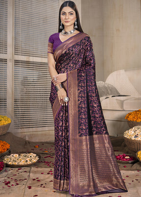 Purple Spun Silk Saree With Blouse Piece