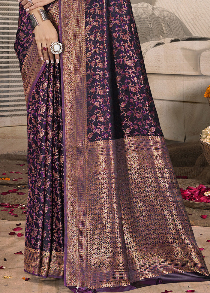 Purple Spun Silk Saree With Blouse Piece