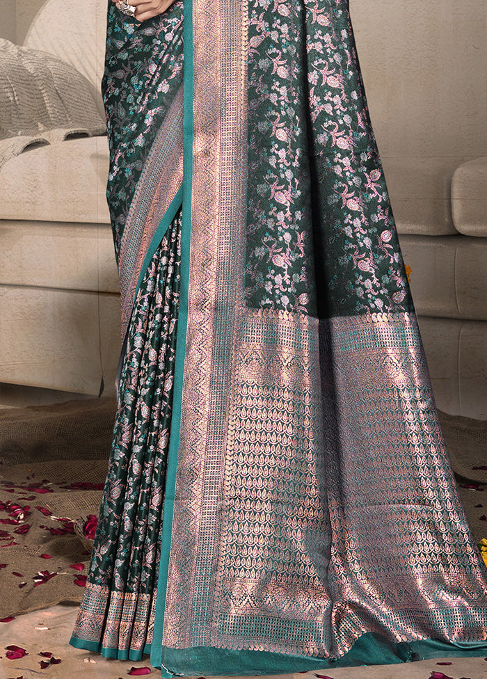 Sea Green Spun Silk Saree With Blouse Piece