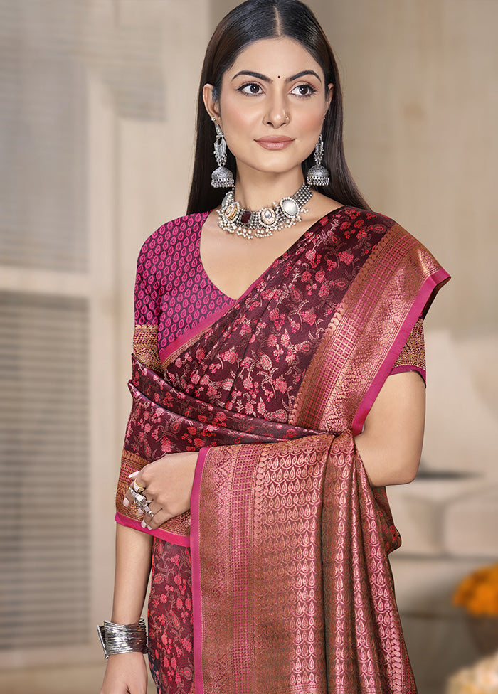 Pink Spun Silk Saree With Blouse Piece