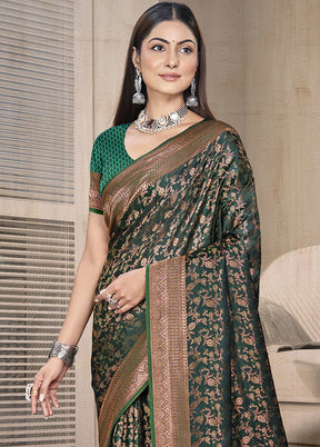 Green Spun Silk Saree With Blouse Piece